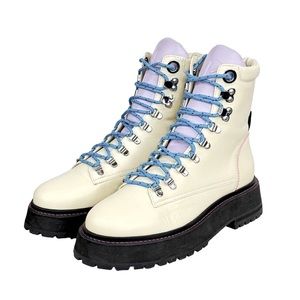 Larroude Jordan Combat Boot Lug Sole Platform Classic Luxury Violet Ivory 9 NEW